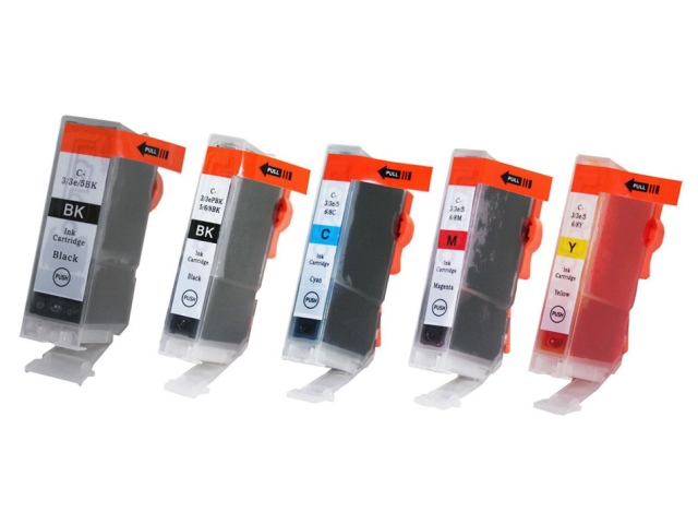 5-Pack Compatible Cartridges for use with CANON BCI-3/5/6 (eBK, BK, C, M, Y)